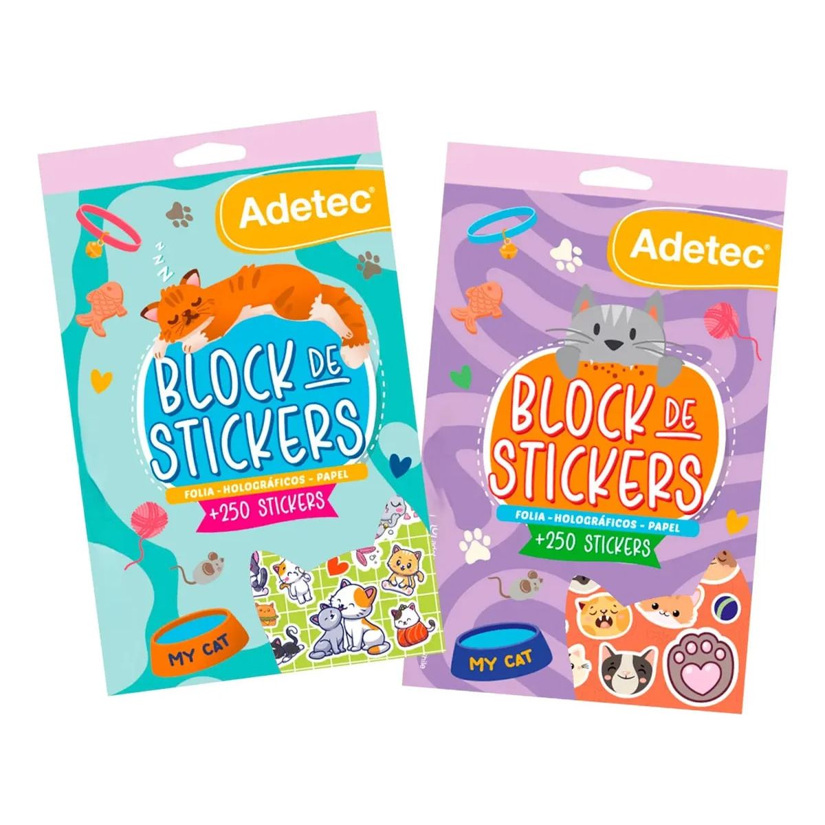 ADETEC - Block De Stickers Holográficos Gatitos +250 Stickers Adetec