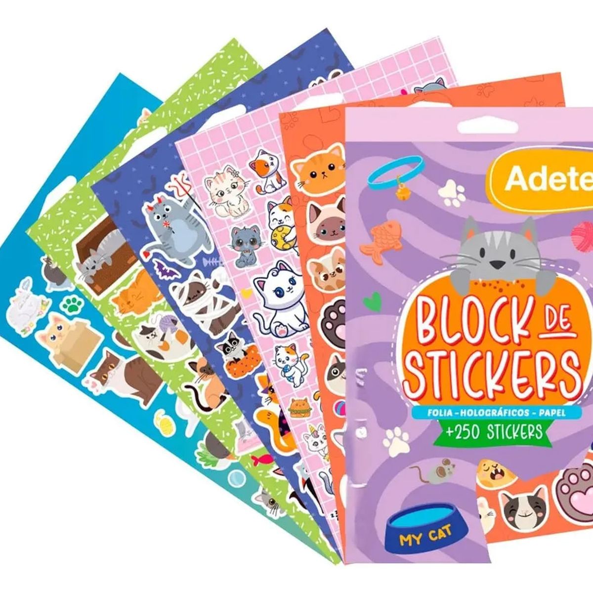 ADETEC - Block De Stickers Holográficos Gatitos +250 Stickers Adetec