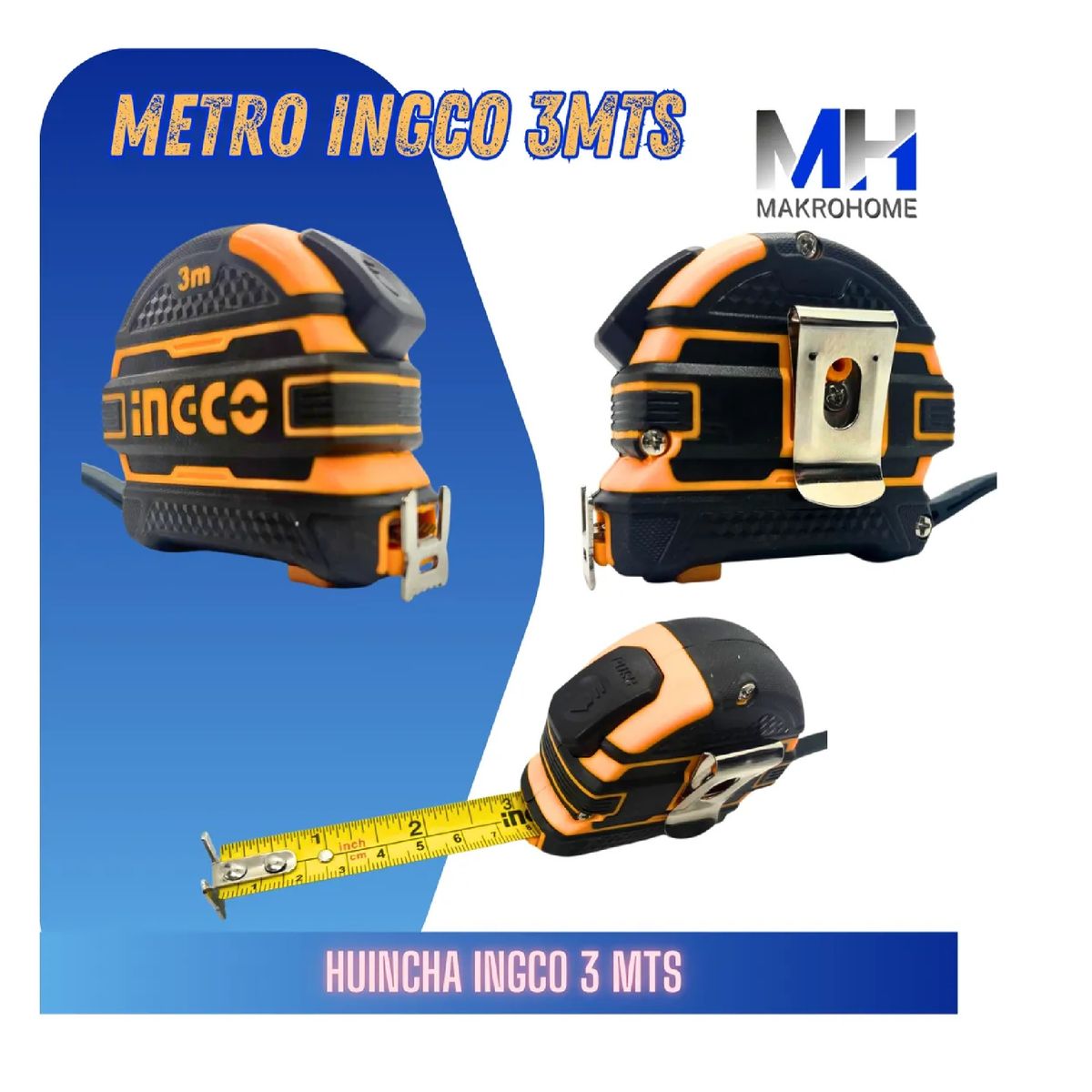INGCO - Cinta Metrica Huincha Profesional Ingco 3mx16mm Auto Bloqueo