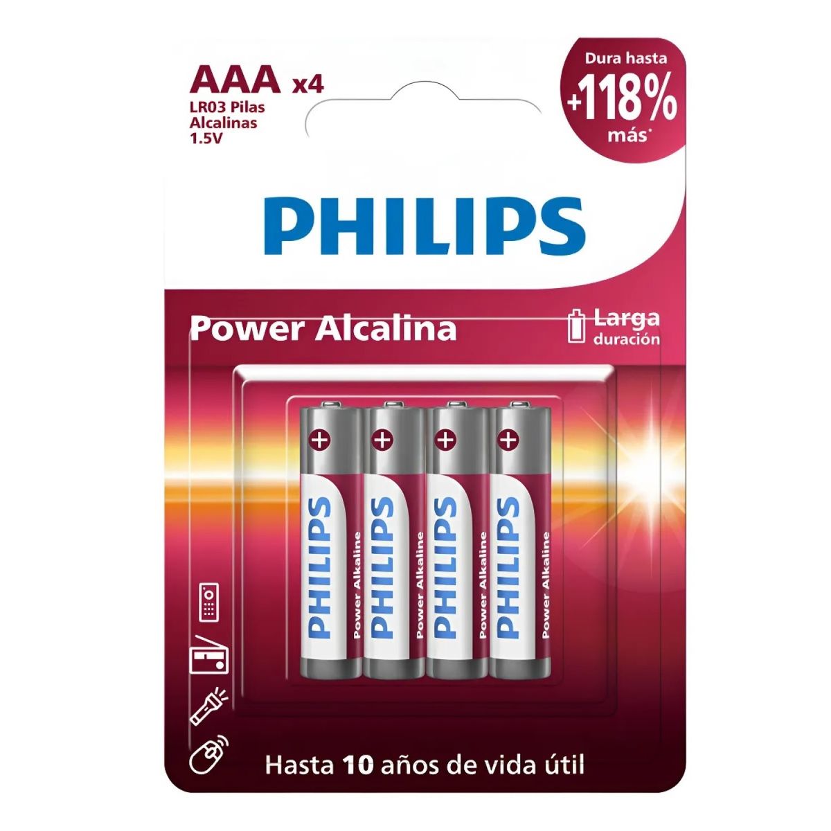 PHILIPS - Pack 4 Pilas AAA Alcalinas LR03P4B Philips