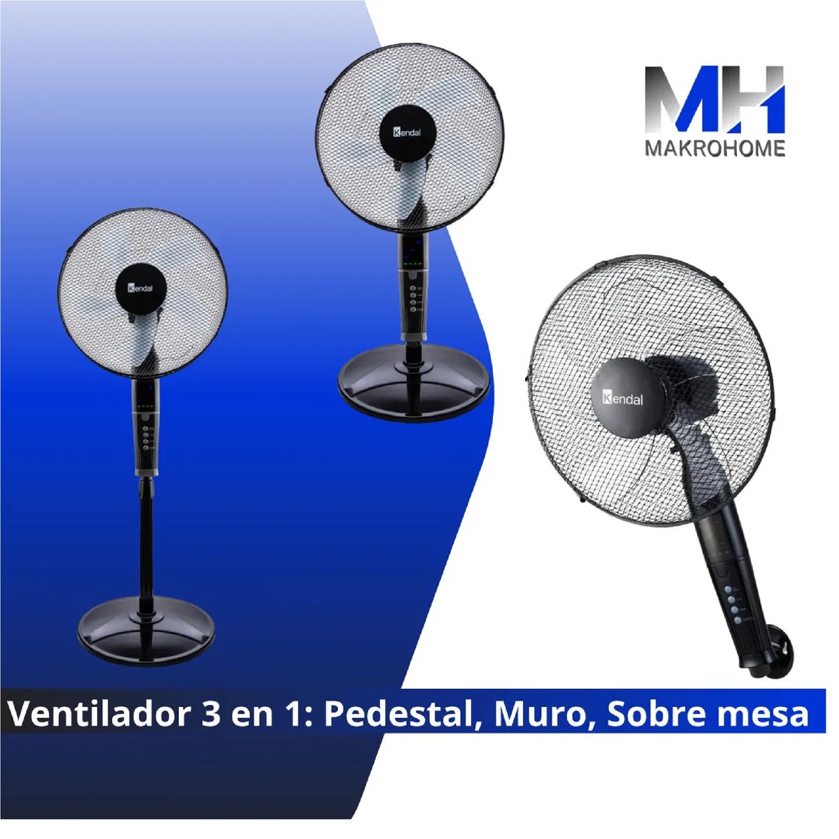 KENDAL - Ventilador 3 En 1 Kendal 16 Pulgadas Negro 3 Velocidades