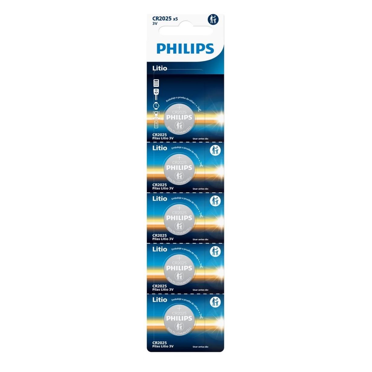 PHILIPS - Pack 5 Pilas Cr2025 3v Tipo Botón Litio Philips