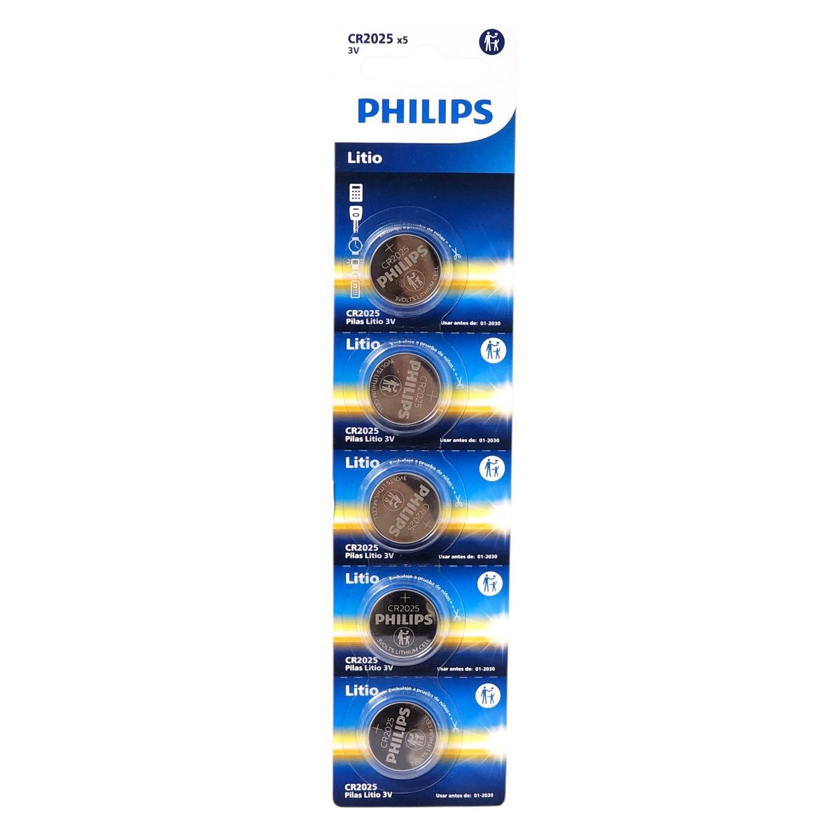 PHILIPS - Pack 5 Pilas Cr2025 3v Tipo Botón Litio Philips