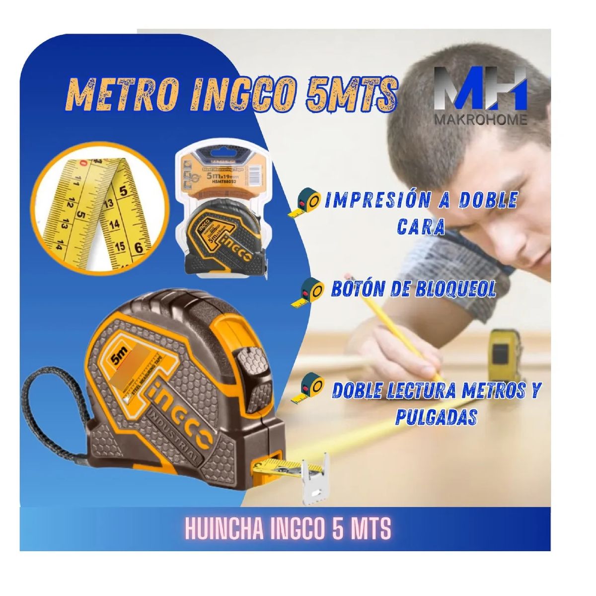 INGCO - Cinta Metrica Huincha Ingco Profesional 5mx25mm Hoja Nylon