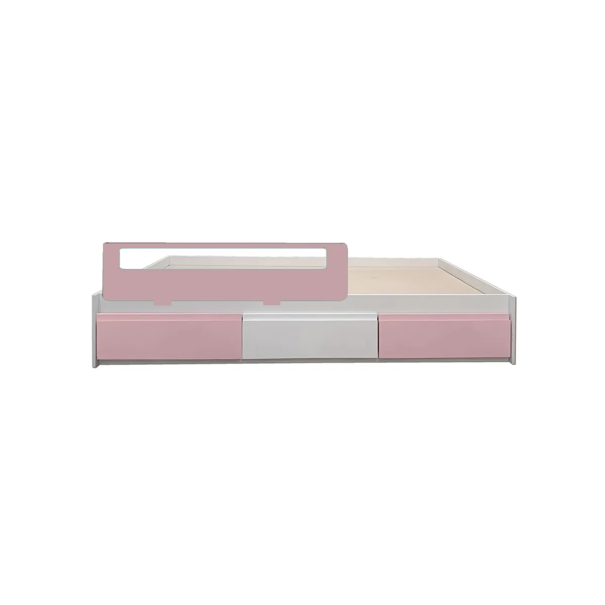 DECORACION CREATIVA - Cama Infantil Montessori  1.5 Plazas - Linea Minimal 3 cajones Rosa Pastel -Blanco-Rosa Pastel