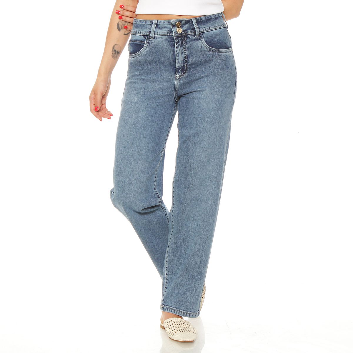 WADOS - JEANS BALLOON TIRO ALTO PRETINA BASICA 1 BOTON