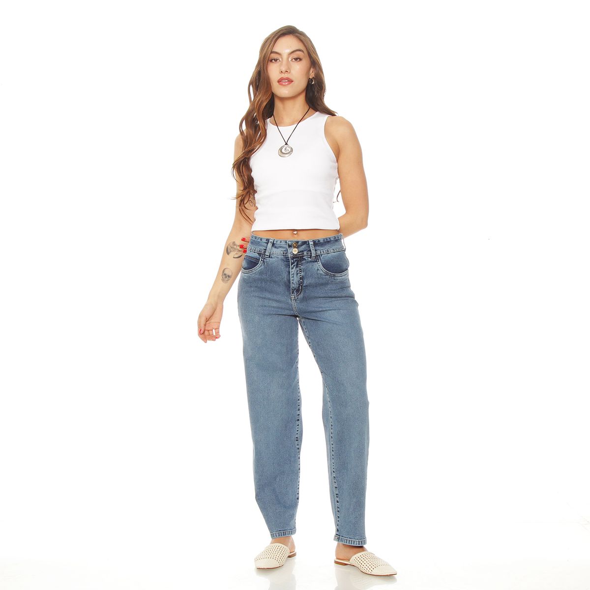 WADOS - JEANS BALLOON TIRO ALTO PRETINA BASICA 1 BOTON