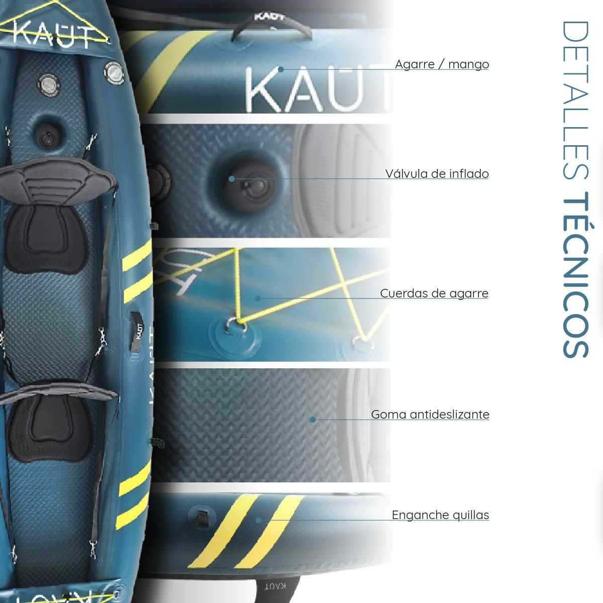 KAUT - Kayak Inflable Profesional PVC Laminado 1-2 personas 345 cm - Cautín + Mochila & Accesorios - Kaut