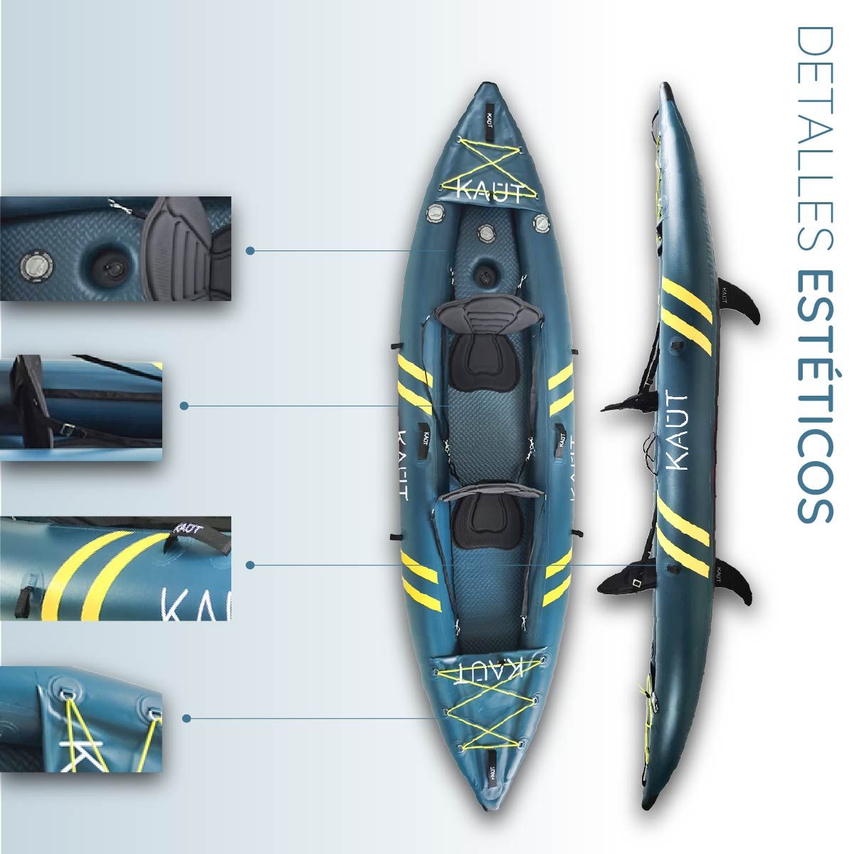 KAUT - Kayak Inflable Profesional PVC Laminado 1-2 personas 345 cm - Cautín + Mochila & Accesorios - Kaut