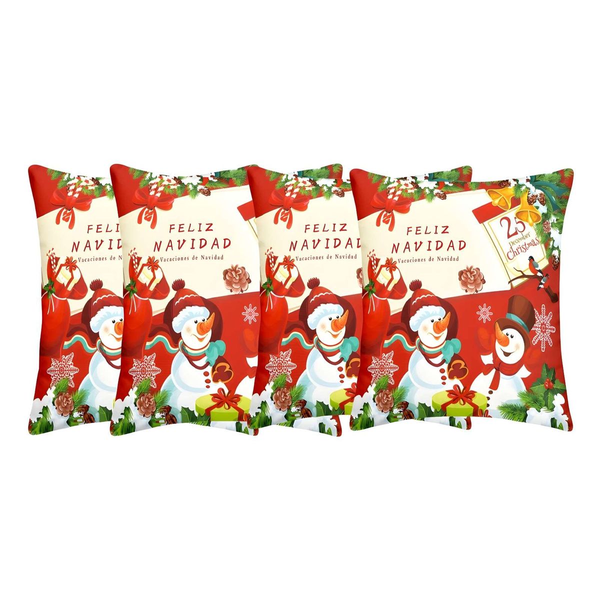 GENERICO - FUNDAS NAVIDAD SET DE 4 FUNDAS PARA COJINES DE 45X45 CM