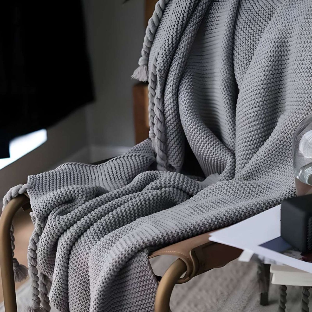 GENERICO - MANTA CHENILLE CON FLECOS DE SOGA DECORATIVA PARA CAMA O SOFA