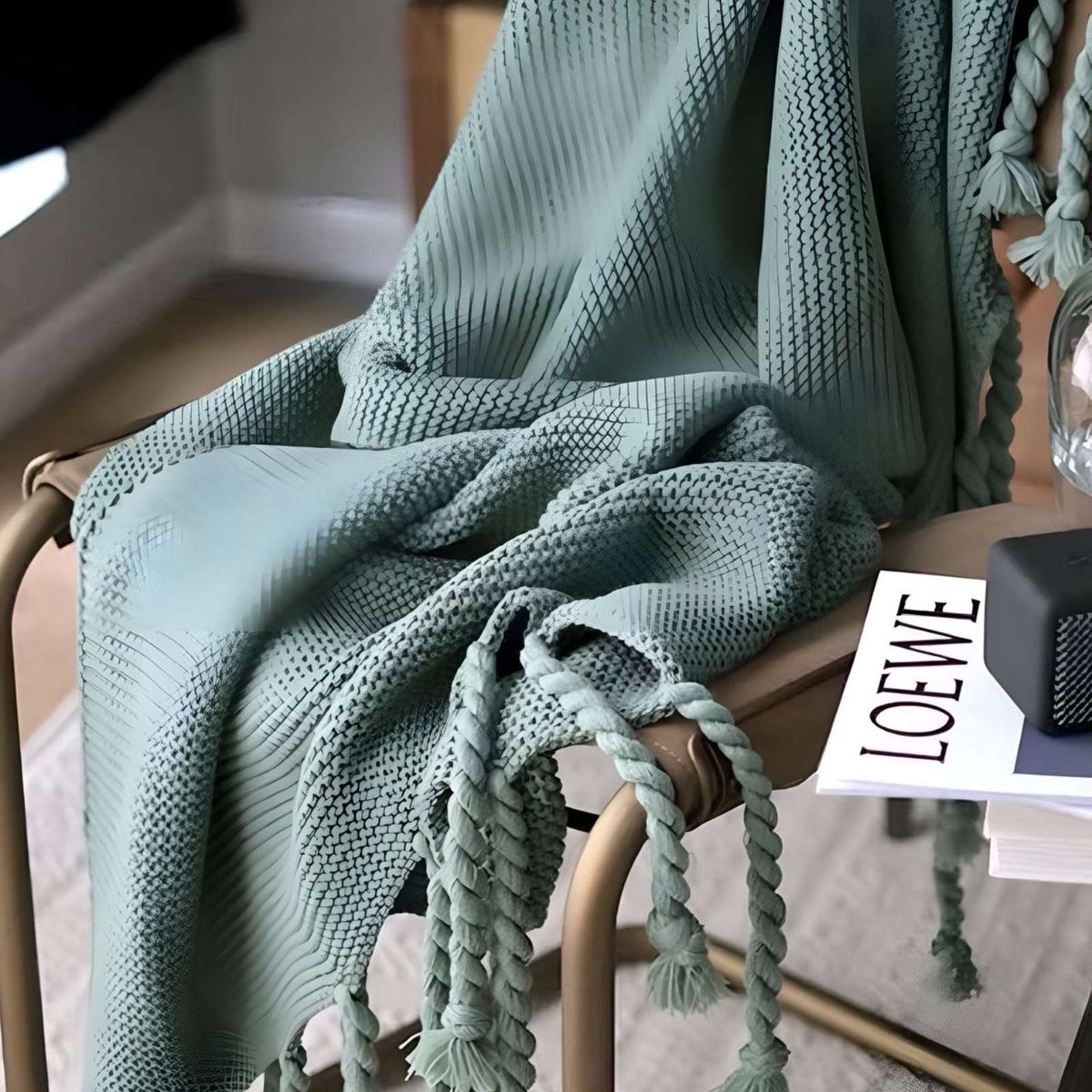 GENERICO - MANTA CHENILLE CON FLECOS DE SOGA DECORATIVA PARA CAMA O SOFA