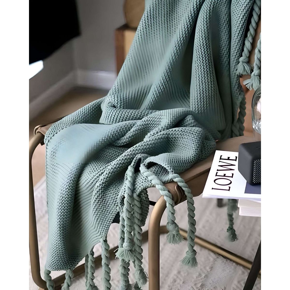 GENERICO - MANTA CHENILLE CON FLECOS DE SOGA DECORATIVA PARA CAMA O SOFA