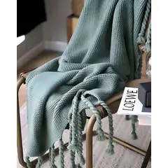 GENERICO - MANTA CHENILLE CON FLECOS DE SOGA DECORATIVA PARA CAMA O SOFA