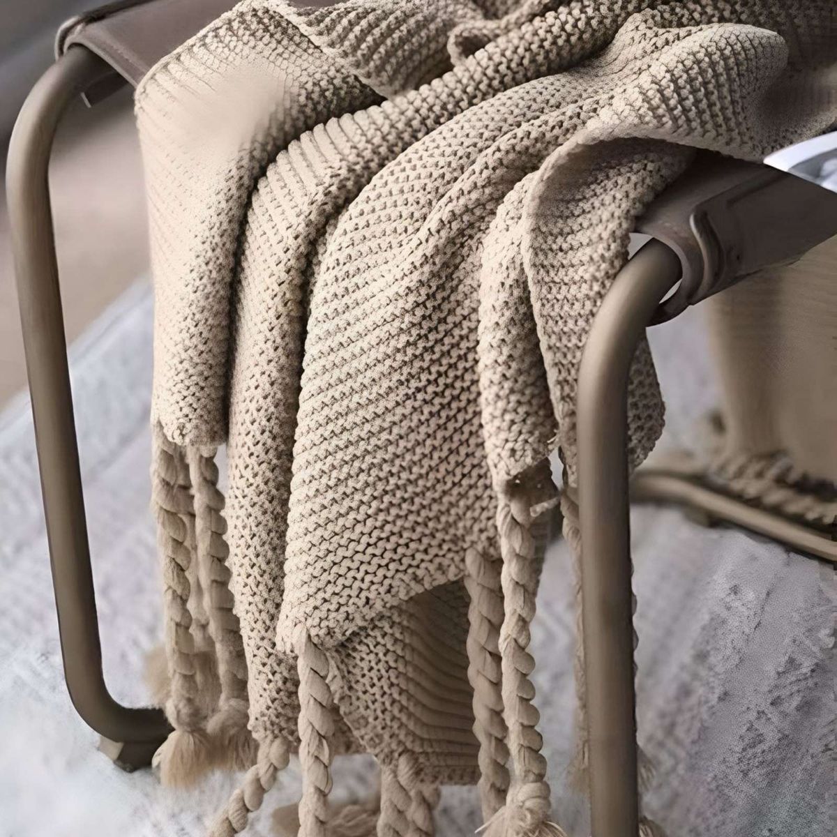 GENERICO - MANTA CHENILLE CON FLECOS DE SOGA DECORATIVA PARA CAMA O SOFA