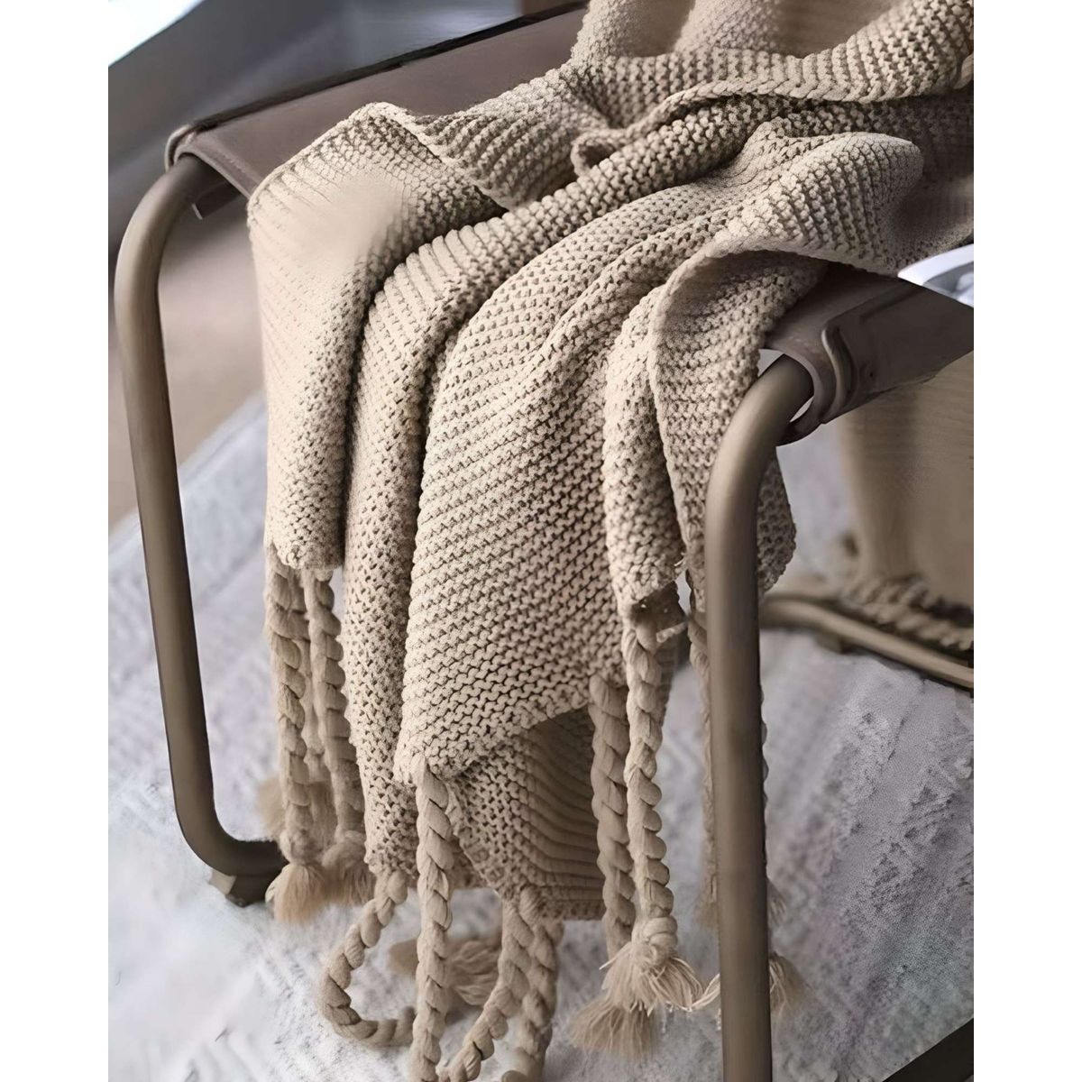 GENERICO - MANTA CHENILLE CON FLECOS DE SOGA DECORATIVA PARA CAMA O SOFA