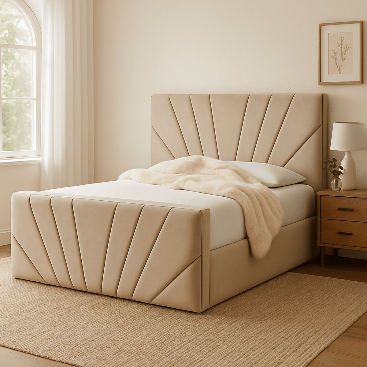 GENERICO - Base de Cama Americana Doble Respaldo Super King Felpa Beige