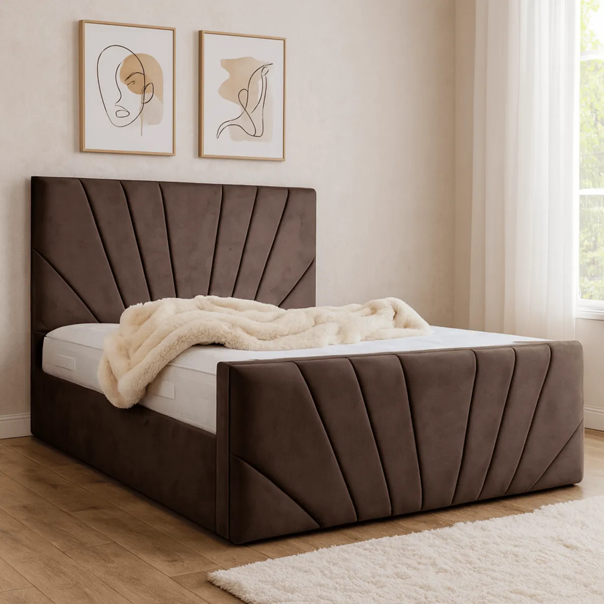 GENERICO - Base de Cama Americana Doble Respaldo 1 plaza Eco Cuero Café