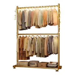 GENERICO - Perchero De Metal Con Ruedas Estante 2 Niveles Dorado