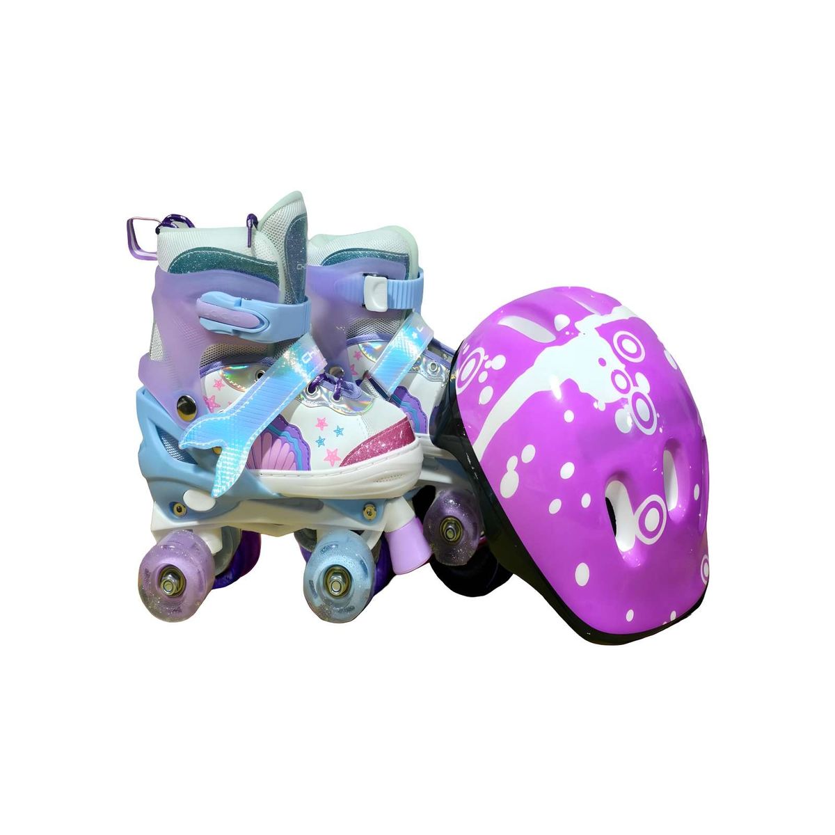 GENERICO - PATIN 4 RUEDAS CON LUCES Y KIT TALLA M 35-38 MULTICOLOR2