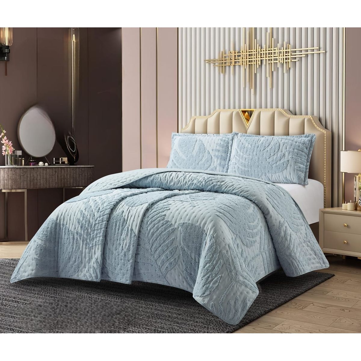 GENERICO - Cubrecama de Verano 2 p Tipo Tufting con relieve Azul Claro TFCR18