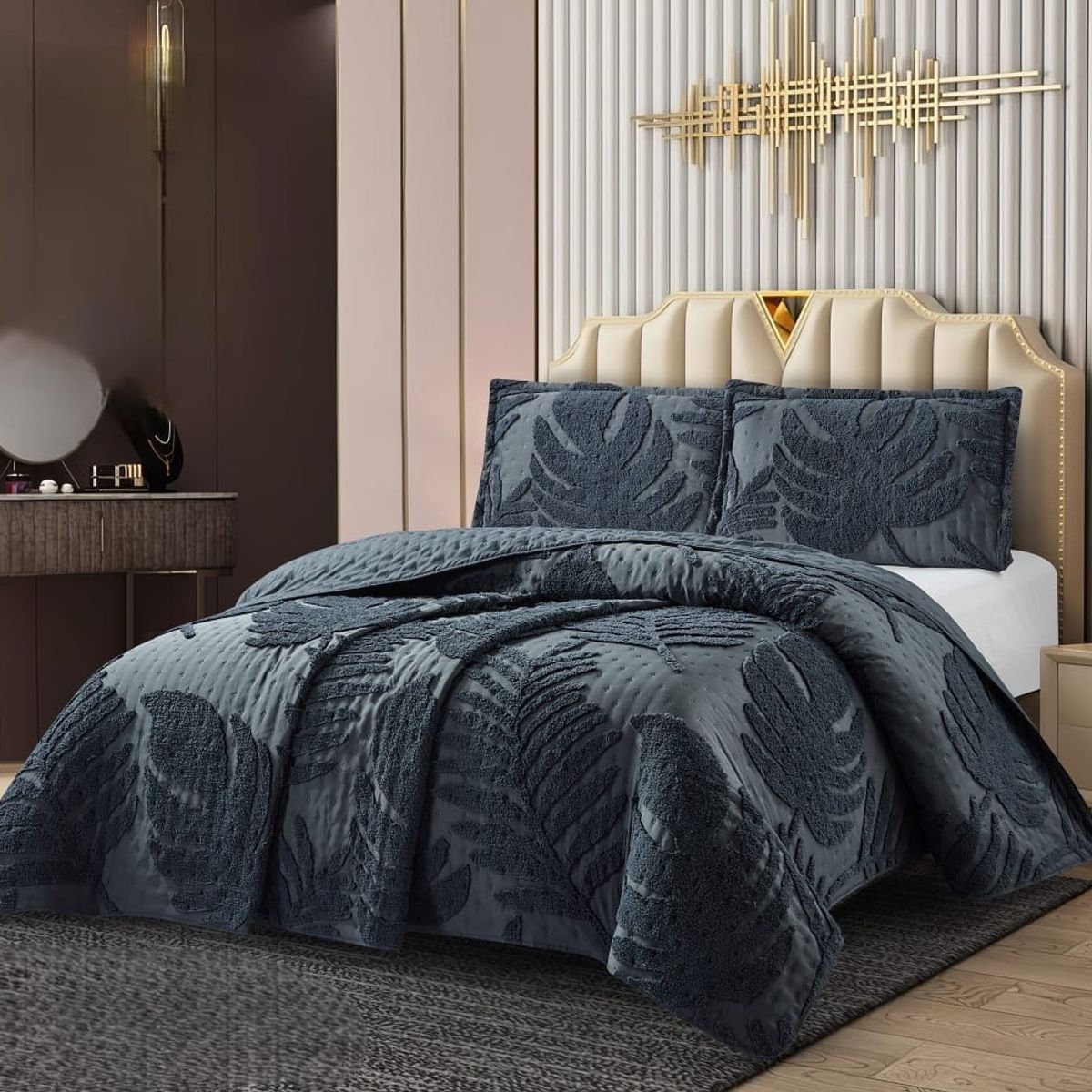 GENERICO - Cubrecama de Verano 2 p Tipo Tufting con relieve Gris Oscuro TFCR13