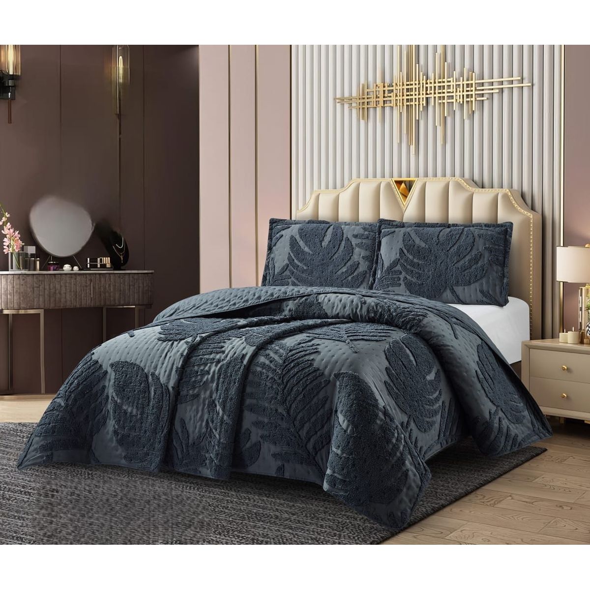 GENERICO - Cubrecama de Verano 2 p Tipo Tufting con relieve Gris Oscuro TFCR13