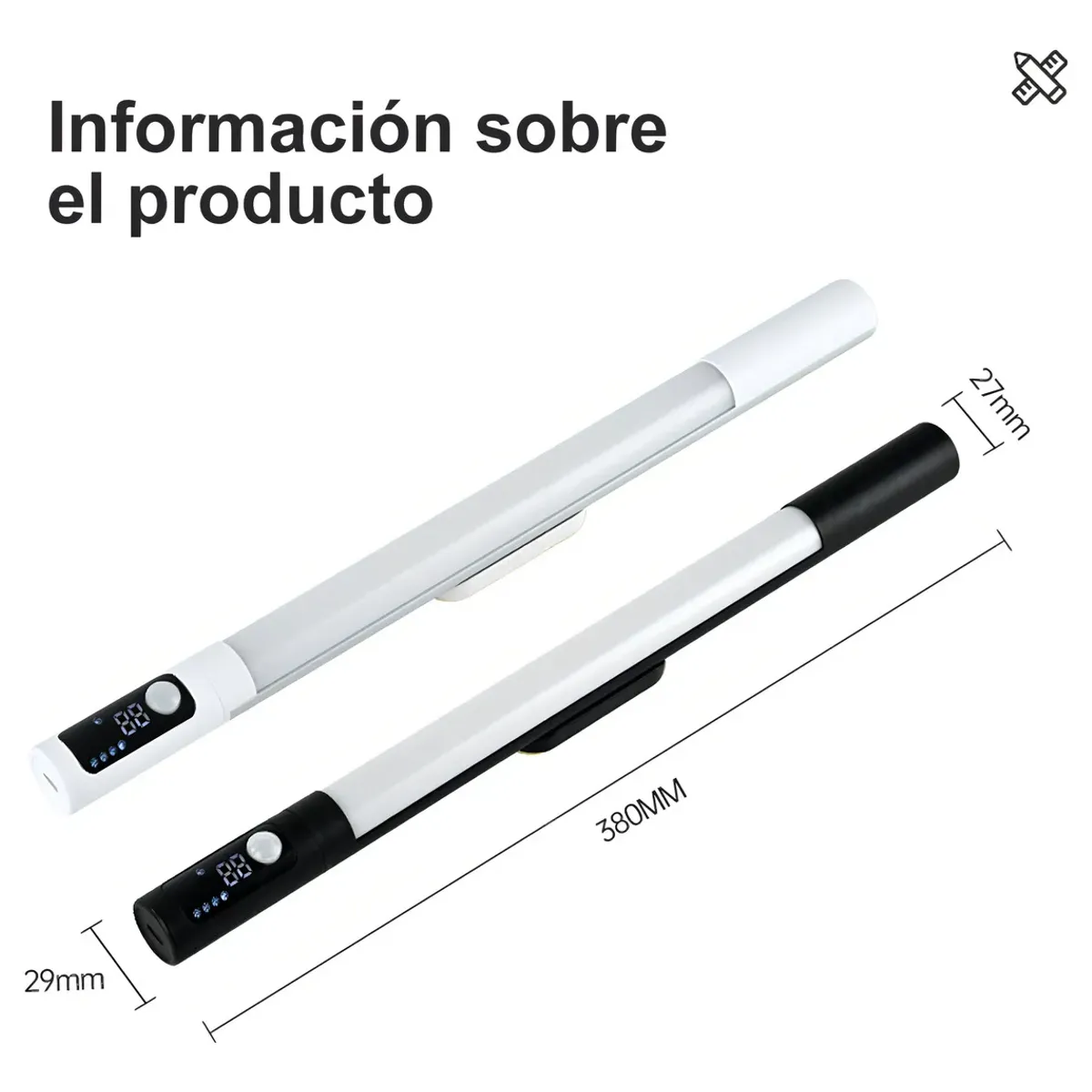GENERICO - Luz Barra Clóset Con Sensor Movimiento 38cm Pantalla Digital Estructura Blanco