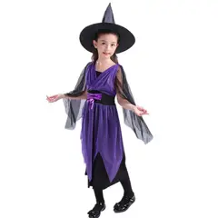 EDWINAYY - Disfraz Bruja Brujita con Sombrero Talla 3 a 4 años-púrpura-140
