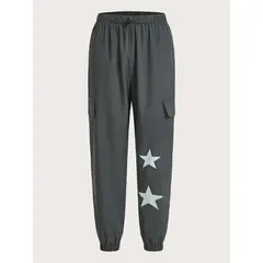 KIRAMA CLOTHING STORE - Jogger cargo gris oscuro con estrellas geométricas