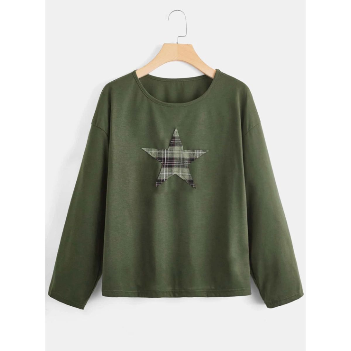 KIRAMA CLOTHING STORE - Camiseta verde militar con estrella a cuadros