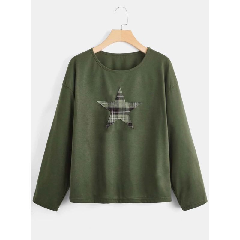 KIRAMA CLOTHING STORE - Camiseta verde militar con estrella a cuadros