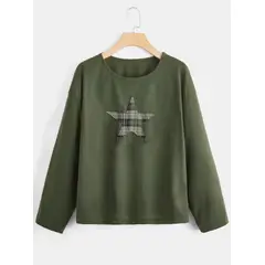 KIRAMA CLOTHING STORE - Camiseta verde militar con estrella a cuadros