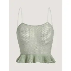 KIRAMA CLOTHING STORE - Crop top verde menta con tirantes y volante