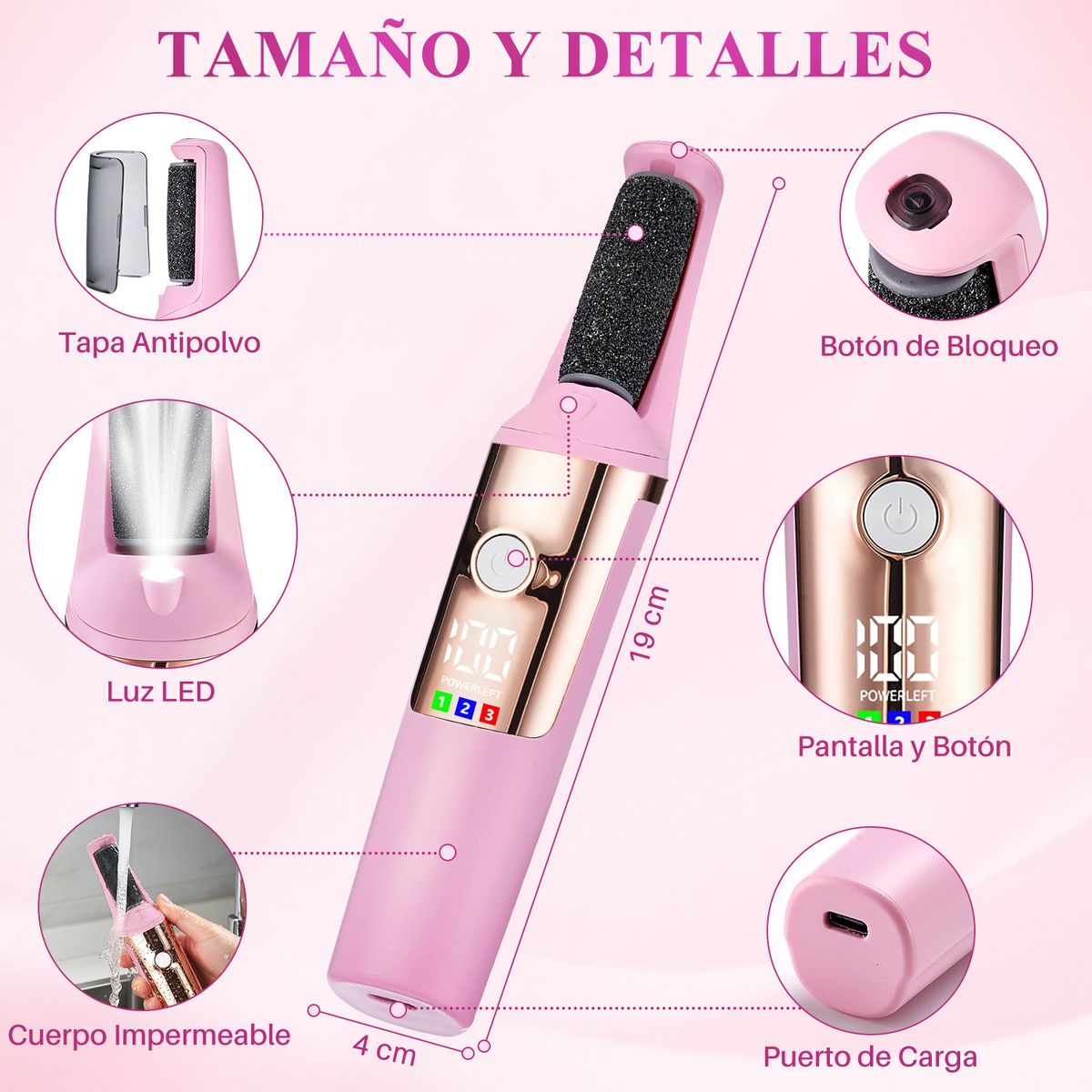 SLOWTON - Removedor Quita Callos Eléctrico Para Pie Recargable Rosa
