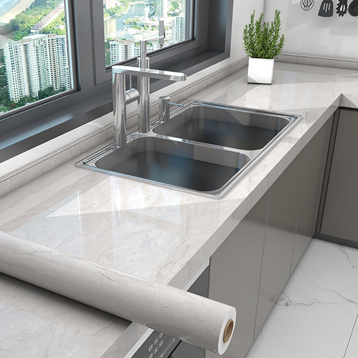 EDWINAYY - Papel Tapiz Marmol Vinil Adhesivo Fondo De Pantalla 10m