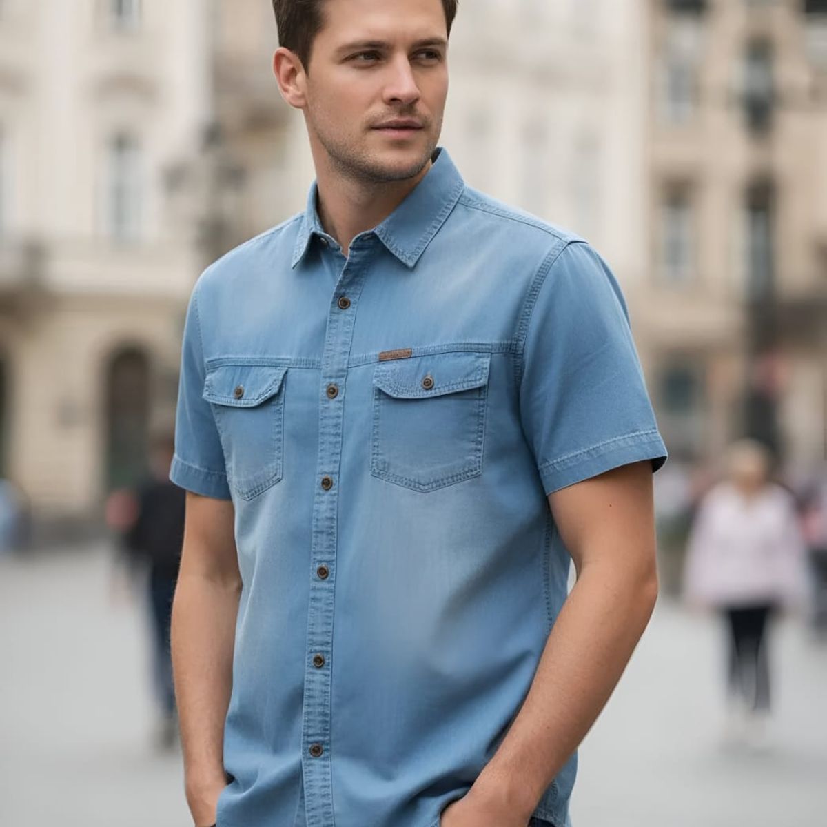 BLUE MOUNTAIN - Camisa Jeans Manga Corta Hombre Mezclilla