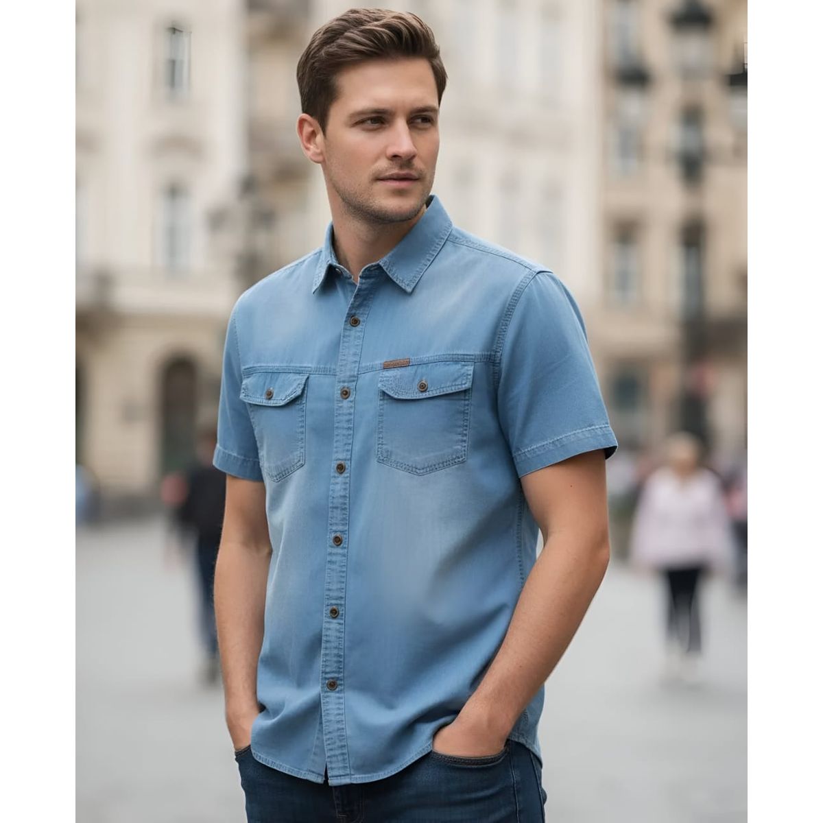 BLUE MOUNTAIN - Camisa Jeans Manga Corta Hombre Mezclilla