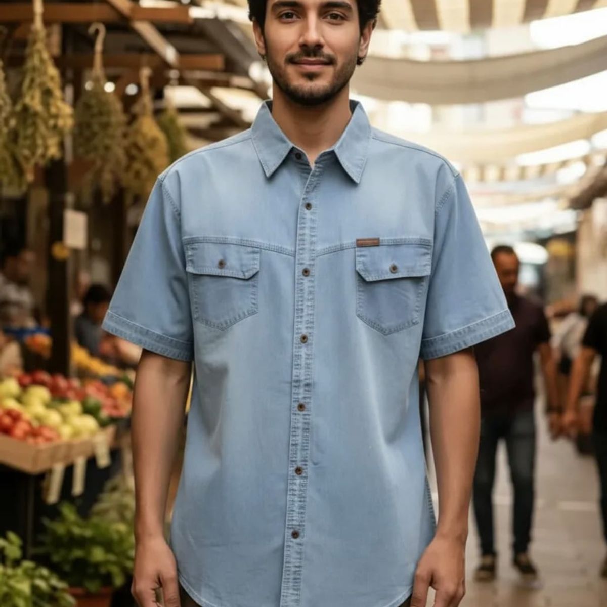 BLUE MOUNTAIN - Camisa Jeans Manga Corta Hombre Mezclilla