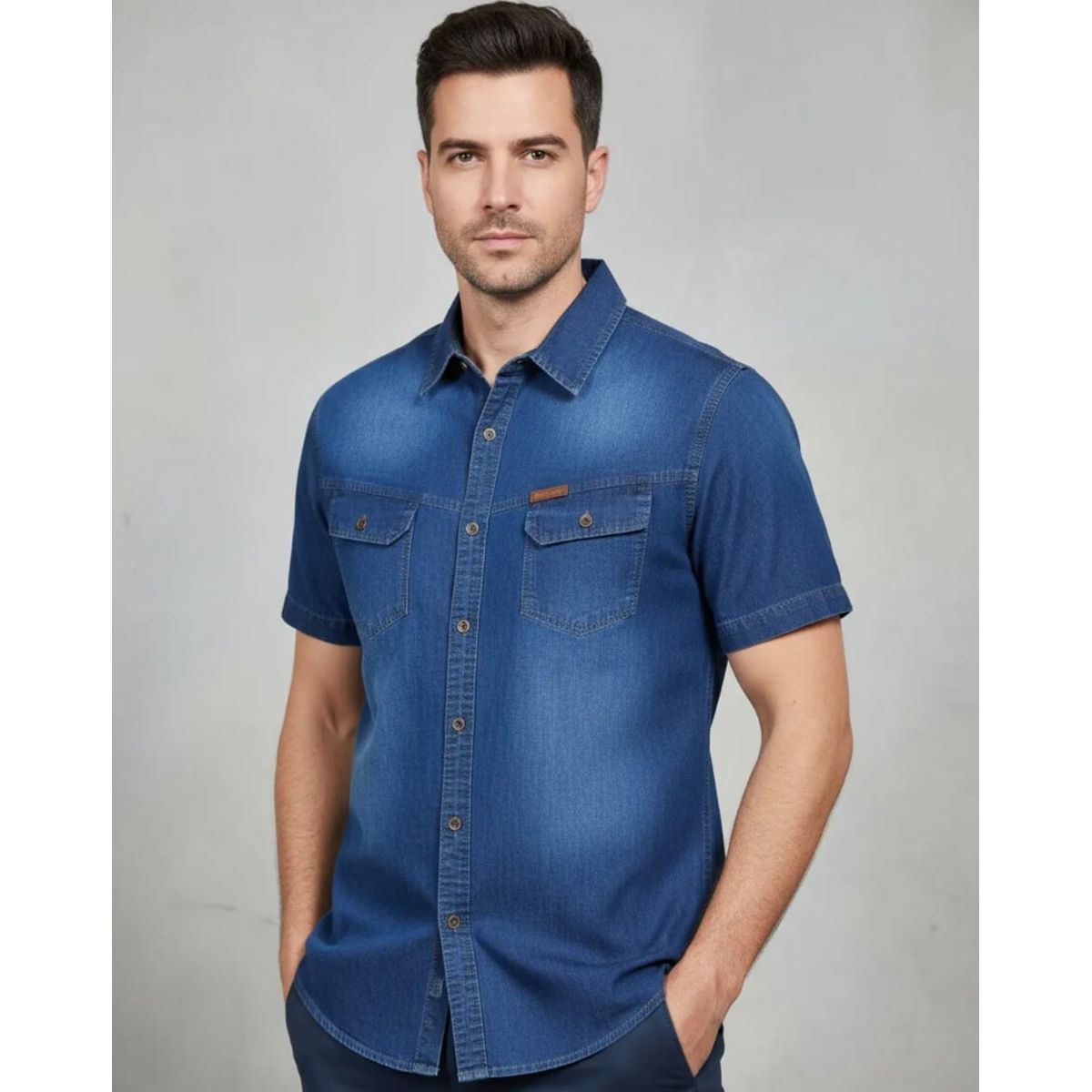 BLUE MOUNTAIN - Camisa Jeans Manga Corta Hombre Mezclilla
