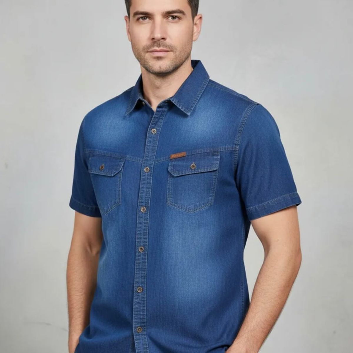 BLUE MOUNTAIN - Camisa Jeans Manga Corta Hombre Mezclilla