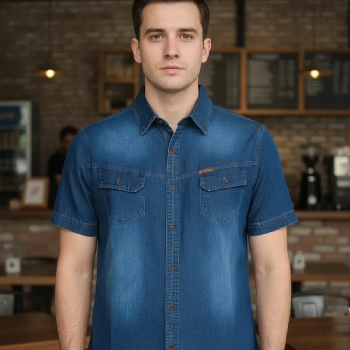 BLUE MOUNTAIN - Camisa Jeans Manga Corta Hombre Mezclilla