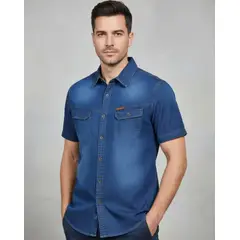 BLUE MOUNTAIN - Camisa Jeans Manga Corta Hombre Mezclilla