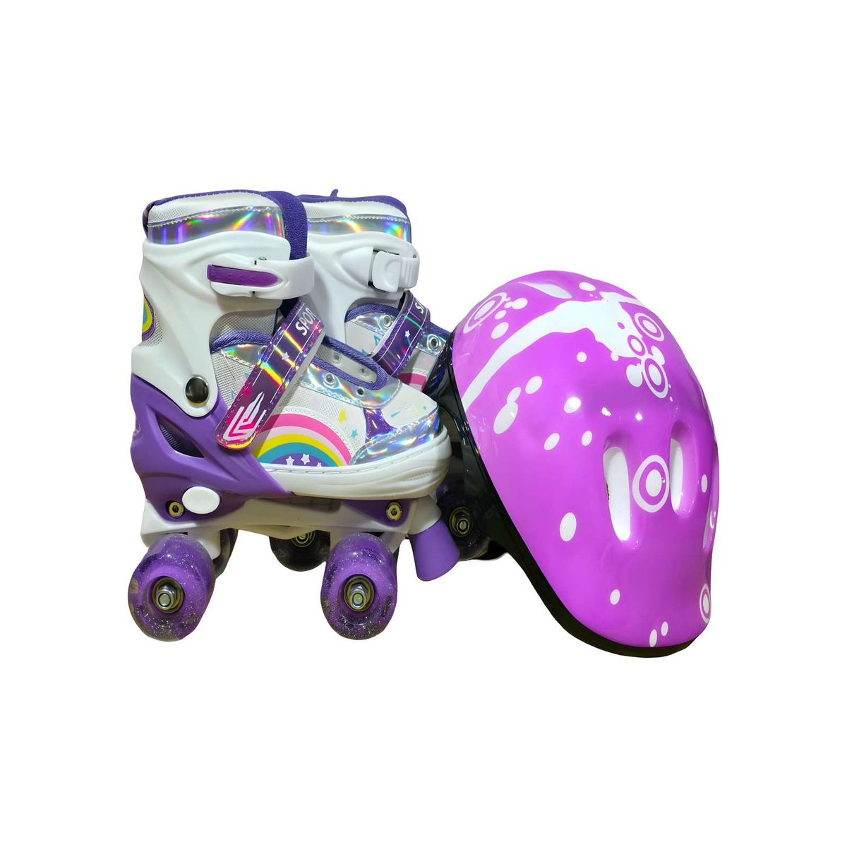 GENERICO - PATIN 4 RUEDAS CON LUCES Y KIT TALLA M 35-38 MORADO