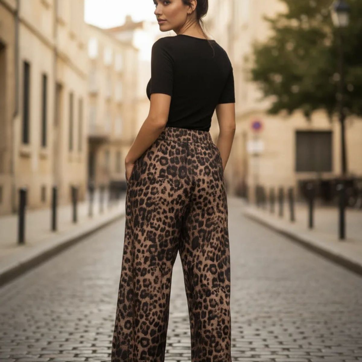 BLUE MOUNTAIN - Pantalón Mujer Palazzo Elasticado Verano