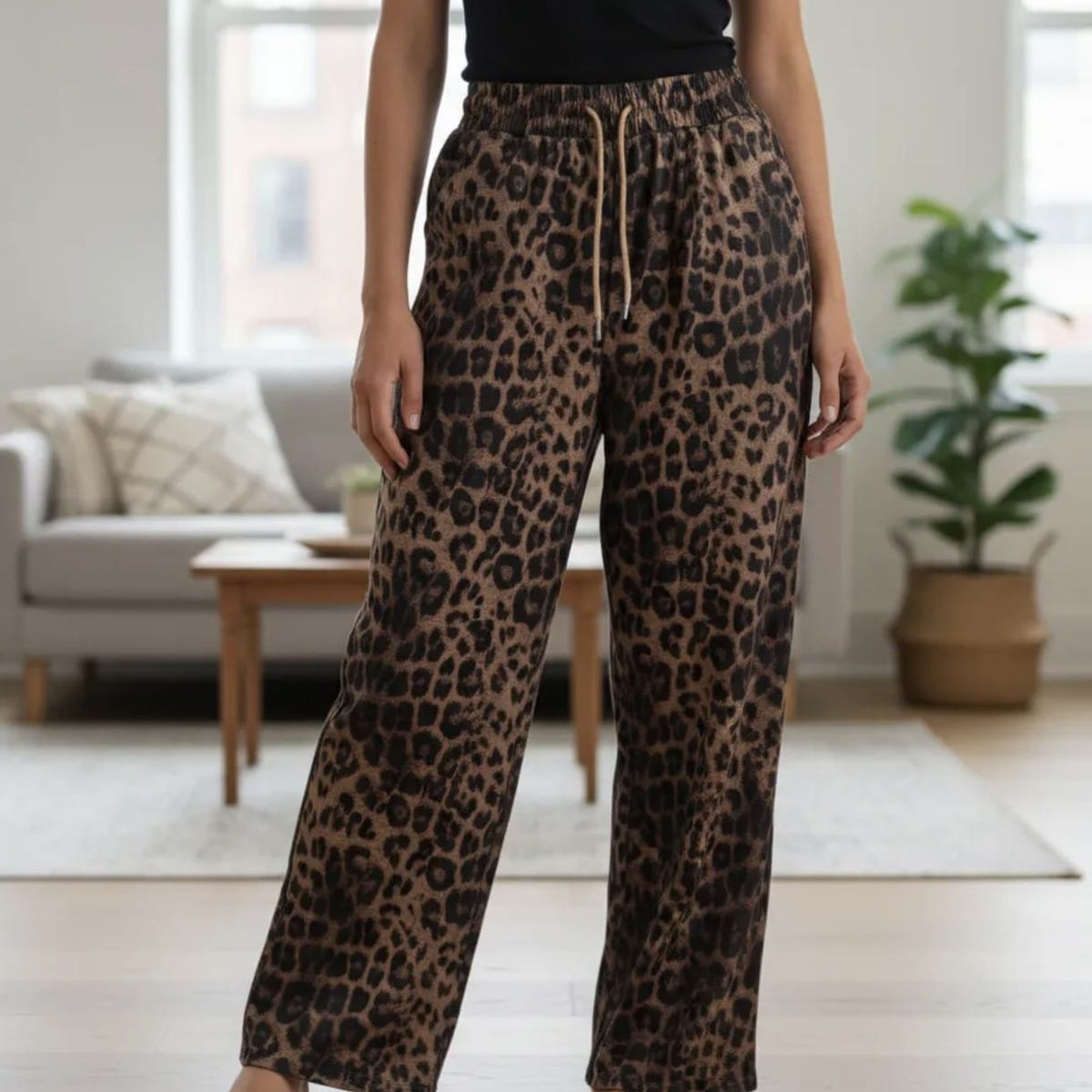 BLUE MOUNTAIN - Pantalón Mujer Palazzo Elasticado Verano