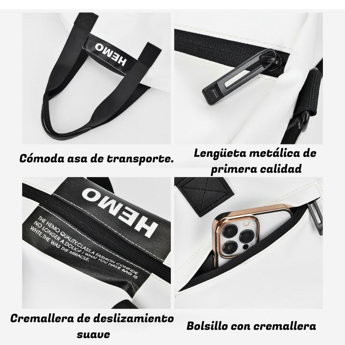 EINICIO - Bolsa Deportiva Para Gym Viaje Impermeable Separación Seco-húmedo-Blanco