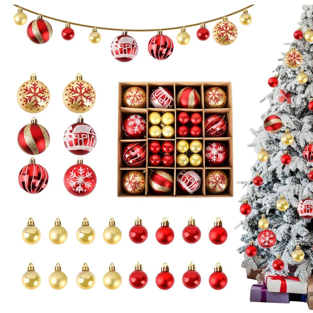 KINDA NICE - 44 Adornos Navideños Rojos Dorados Para El Árbol De Navidad