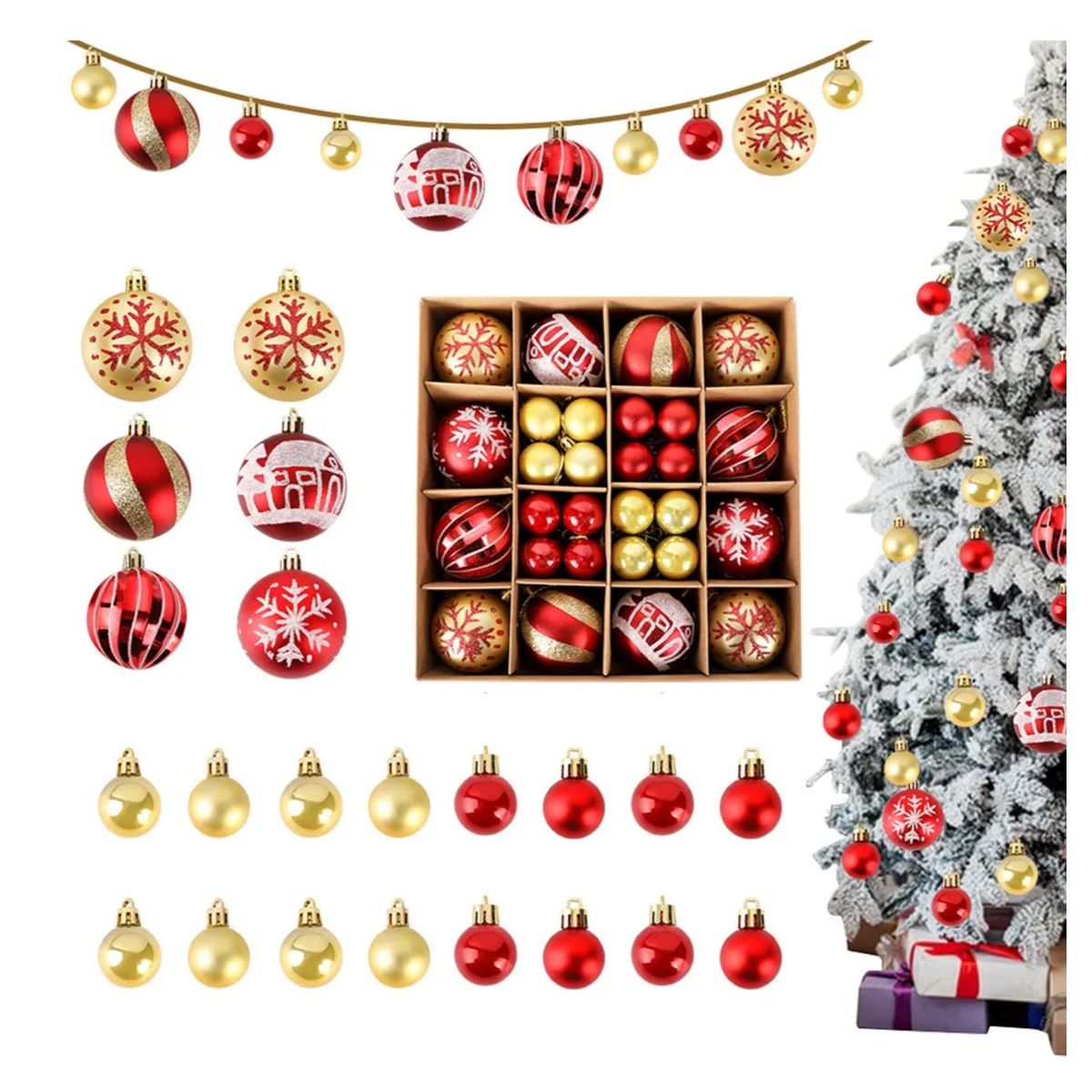 KINDA NICE - 44 Adornos Navideños Rojos Dorados Para El Árbol De Navidad