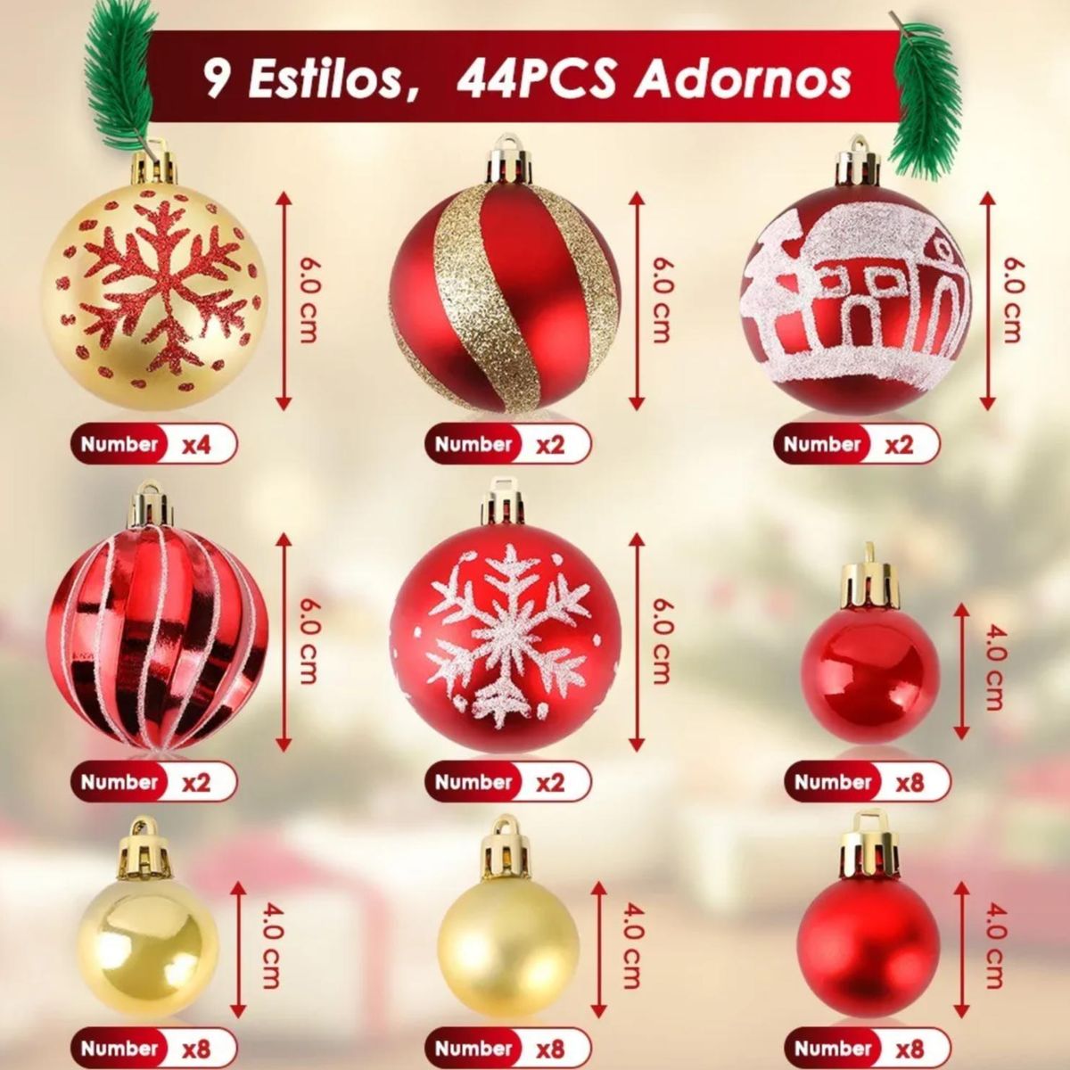 KINDA NICE - 44 Adornos Navideños Rojos Dorados Para El Árbol De Navidad